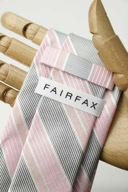 (フェアファクス)FAIRFAXストライプ柄のフォーマルタイシルバー&ピンク英国バーナーズ社生地礼装ネクタイ日本製(送料無料)