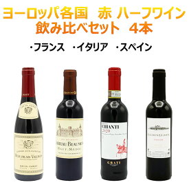 ヨーロッパ各国 赤ワイン ハーフ セット 4本 375ml飲み比べ テイスティング 試験対策 ソムリエ