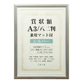 【送料無料】ポスターフレーム 賞状額 A3（297×420mm）/八二（273×394mm）兼用マット付 シルバー ゴールド アルミ風 額縁 万丈