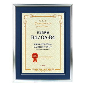 賞状額 化粧箱付き B4兼用判 賞状用紙B4(273 x 379mm)OA-B4(257 x 364mm) ゴールド(マット赤) シルバー(マット青) EX賞状額 高級感 マット2枚入 カラーマット アルミ風フレーム 万丈