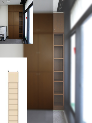 購入クリアランス 塾薄型 本棚 扉付書庫 道具木製スマート収納 UX 壁面