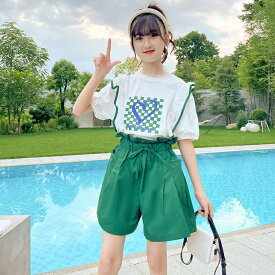 上下2点セット 女の子 半袖T ショートパンツ スウェットセットアップ トレーナー スウェット 韓国系 ソフトな肌触り 通気性良く ストレッチ 透湿性良く ふんわり 通気 ソフト 静電防止 肌触り良い ピンク グリーン