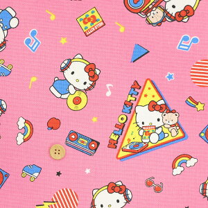 国産オックス『ハローキティ ミュージック柄 ピンク』 109cm巾×10cm単位 生地/布
