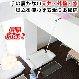 高所掃除ブラシ 外壁掃除 1m 6m / 高所清掃用伸縮ポール 高所作業用ポール 屋根 窓掃除 道具 高いところ 天井 モップ ブラシ 取り付けられる 窓掃除 窓拭き 業務用 掃除道具 天井掃除グッズ 天井払い 大掃除グッズ 蜘蛛の巣取り 吹き抜け 二階 ほこり取り 伸びる 柄