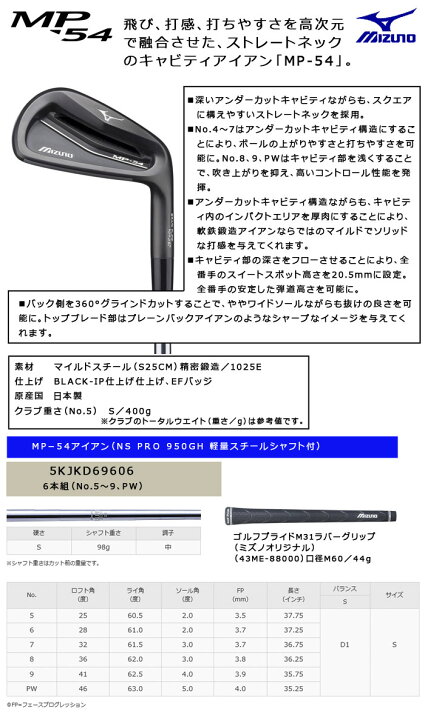 楽天市場】即納☆[希少品]ミズノ MP-54 ブラックIP アイアン 6本組(No 