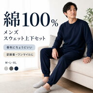 【送料無料】パジャマ ルームウェア スウェット 上下 メンズ 綿100％ セットアップ 長袖 春 秋 部屋着 ワ…
