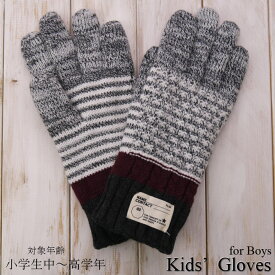 柄編み 五本指タイプ 裏起毛 ボーイズグローブ 男児冬物手袋
