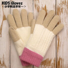 柄編み三段切替 五本指タイプ 裏ボア 女児冬物手袋 婦人冬物手袋