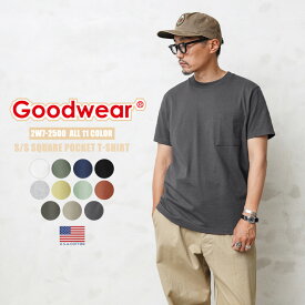 クーポンで最大15%OFF★【あす楽】Tシャツ メンズ｜Goodwear グッドウェア 2W7-2500 USAコットン S/S 四角ポケット Tシャツ【T】｜クルーネック ポケットTEE トップス カジュアル アメカジ 半袖 無地 胸ポケット USAコットン 大きいサイズ くすみカラー 黒 白 ネイビー