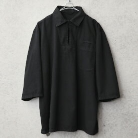 実物 新品 デッドストック チェコ軍 3/4 SLEEVE（七分袖）プルオーバー ワークシャツ BLACK染め【クーポン対象外】【I】｜メンズ ミリタリーシャツ オープンカラーシャツ 軍放出品 大きいサイズ ユーロミリタリー ヘリンボーン ビンテージ ブラック