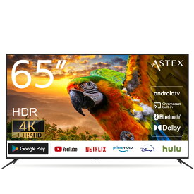 【話題のチューナーレステレビ ポイント5倍！5/6 23:59迄】 WIS Android TV ネット動画視聴専用 65インチ 4K スマートテレビ OkGoogle VOD機能 Wi-Fi内蔵 IPSパネル Bluetooth対応 Player YouTube NETFLIX Prime Video Disney+ hulu TVer dTV