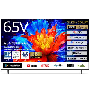 ASTEX 65V�^ �`���[�i�[���� �X�}�[�g�e���r 4K �ʎq�h�b�g �^��Ή� Google TV���� �n��EBS�E110�xCS�f�W�^�� W�`���[�i�[ Wi-Fi Bluetooth���� YouTube Netflix�Ή� HDMI×3 USB×2 �ȃG�l VESA�K�i300×200mm