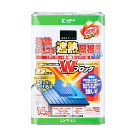 塗料 油性シリコン遮熱屋根用 14kg 新モスグリーン カンペハピオ 遮熱塗料 ペンキ 油性 屋根 油性塗料 屋根塗料 トタン屋根用塗料 高耐久 速乾 Wブロック