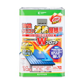 塗料 油性シリコン遮熱屋根用 14kg 新ぎん黒2号 カンペハピオ 遮熱塗料 ペンキ 油性 屋根 油性塗料 屋根塗料 トタン屋根用塗料 高耐久 速乾 Wブロック