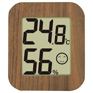 デジタル温湿度計 環境チェッカー ミニ 木製 ダークブラウン 73233 シンワ測定 注意レベルをアイコンでお知らせ 落ち着いた色合いのクルミ M6