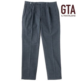 【50%OFF】GTA / ジーティーアー｜製品洗いコットンポリエステルストレッチジャカード千鳥格子柄1プリーツパンツ(BYRON L)｜（ブルー×ネイビー）｜ 秋冬 ボトムス スラックス チノパン メンズ イタリア アウトレット