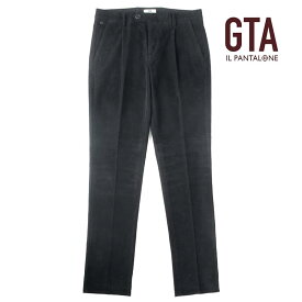 【50%OFF】GTA / ジーティーアー｜製品染めコットンストレッチ細畝コーデュロイ1プリーツパンツ(NIKKO 01)｜（ブラック）｜ 秋冬 ボトムス スラックス コーデュロイパンツ 無地 メンズ イタリア アウトレット