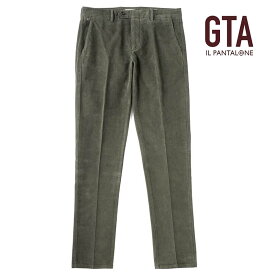 【50%OFF】GTA / ジーティーアー｜製品染めコットンストレッチ細畝コーデュロイ1プリーツパンツ(NIKKO 01)｜（オリーブ）｜ 秋冬 ボトムス スラックス コーデュロイパンツ 無地 メンズ イタリア アウトレット