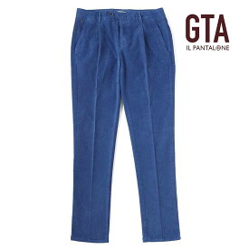 【50%OFF】GTA / ジーティーアー製品染めコットンストレッチ細畝コーデュロイ1プリーツパンツ(NIKKO 01)（ブルー）/ 秋冬 ボトムス スラックス コーデュロイパンツ 無地 メンズ イタリア アウトレット