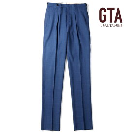 【60%OFF】GTA / ジーティーアーウールトロピカルチェック柄サイドアジャスター付1プリーツパンツ(SERGIO)（ブルー）/ 春夏 ボトムス スラックス メンズ イタリア アウトレット 小さいサイズ 大きいサイズ サイドアジャスター 1タック