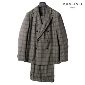 【60%OFF】BOGLIOLI / ボリオリ製品染めウールライトフランネルグレンチェック柄6Bダブルスーツ(K.JACKET)（グレー×ブラック×イエロー）/ 秋冬 ケージャケット kジャケット スーツ ダブルブレスト セットアップ ビジネス メンズ イタリア アウトレット