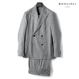 【60%OFF】BOGLIOLI / ボリオリ｜ウールトロピカルグレンチェック柄4Bダブルスーツ(DOVER)｜（グレー×ブラック×ブラウン）｜ 秋冬 ドーヴァー スーツ ダブルブレスト セットアップ ビジネス メンズ イタリア アウトレット