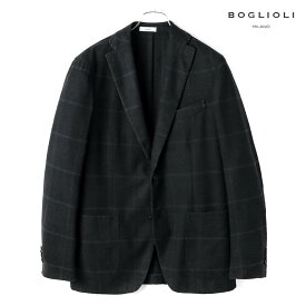 【60%OFF】BOGLIOLI / ボリオリ｜製品染めウールフランネルチェック柄2Bジャケット(K.JACKET)｜（ダークネイビー×グリーン）｜ 秋冬 ケージャケット kジャケット ブレザー ジャケット メンズ イタリア アウトレット