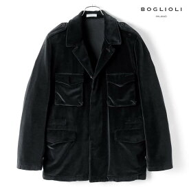 【60%OFF】BOGLIOLI / ボリオリ製品染めコットンベロアフィールドジャケット（ブラック）/ 秋冬 サファリジャケット フィールドジャケット ベルベット メンズ イタリア アウトレット