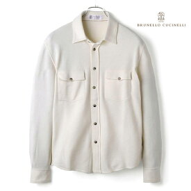 BRUNELLO CUCINELLI / ブルネロクチネリウールカシミヤシルクハイゲージウエスタンニットシャツ(M3600276)（オフホワイト）/ 秋冬 長袖シャツ ニットシャツ ウエスタンシャツ ヴァージンウール カシミア シルク メンズ イタリア アウトレット