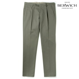 【40%OFF】BERWICH / ベルウィッチコットンストレッチギャバジン1プリーツパンツ(JMORELLO 1P)（グレー）/ 秋冬 ボトムス スラックス プリーツ入りパンツ メンズ イタリア アウトレット