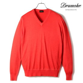 Drumohr / ドルモア｜ガーメントダイカシミヤシルクハイゲージVネックニット(D0J481A)｜（コーラルレッド）｜ 秋冬 セーター 長袖ニット ハイゲージニット カシミア シルク 製品染め メンズ オールシーズン イタリア アウトレット