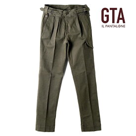 【50%OFF】GTA / ジーティーアー｜製品染めコットンストレッチギャバジン2プリーツグルカカーゴパンツ(GHURKA CARGO/28405)｜（ミリタリーグリーン）｜ 秋冬 ボトムス グルカパンツ ミリタリーパンツ メンズ イタリア アウトレット