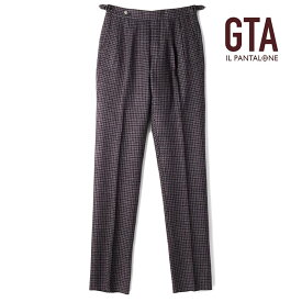 【45%OFF】GTA / ジーティーアー｜ウールポリエステルストレッチフランネルチェック柄サイドアジャスター付き2プリーツパンツ(HERRICK/17Y24)｜（ワイン×ブラック）｜ 秋冬 エリック チェックパンツ ボトムス スラックス メンズ イタリア アウトレット