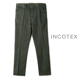 INCOTEX SLACKS / インコテックス スラックス｜製品染めコットンストレッチジャカードスリムテーパードパンツ(103型/TIGHT FIT)｜（オリーブ）｜ 秋冬 ボトムス スラックス チノパン コットンパンツ メンズ イタリア アウトレット