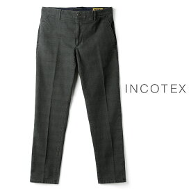 INCOTEX SLACKS / インコテックス スラックス｜製品染めコットンストレッチグレンチェック柄スリムテーパードパンツ(103型/TIGHT FIT)｜（グレー×ネイビー）｜ 秋冬 ボトムス スラックス チノパン コットンパンツ メンズ イタリア アウトレット