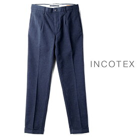 INCOTEX SLACKS / インコテックス スラックス製品洗いコットンウールストレッチジャカード1プリーツパンツ(173型/REGULAR FIT)（ネイビー基調）/ 秋冬 ボトムス スラックス チノパン コットンパンツ メンズ イタリア アウトレット