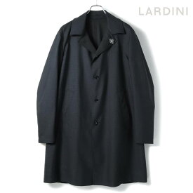 LARDINI / ラルディーニ｜ウールシルクカシミヤグレンチェック柄リバーシブルステンカラーコート｜（ダークネイビー×ブルー）｜ 秋冬 バルカラーコート チェックコート 一枚仕立て アウター メンズ イタリア アウトレット