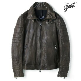 GARRETT / ギャレット｜ラムレザースタンドカラーライダースジャケット｜（ダークブラウン）｜ 秋冬 レザージャケット レザーブルゾン レザーライダース 革 アウター メンズ イタリア アウトレット