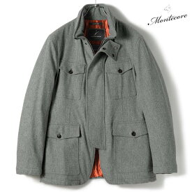 【50%OFF】Montecore / モンテコーレ｜Loro Piana GREEN STORM SYSTEMウールフランネル中綿入りフィールドジャケット(F01MUCI536)｜（ライトグレー）｜ 秋冬 パデッドジャケット パデッドブルゾン メンズ イタリア アウトレット