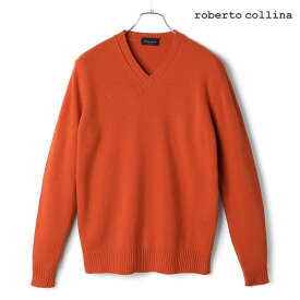 roberto collina / ロベルトコリーナ｜ウールカシミヤミドルゲージVネックソリッドニット(RM37002)｜（コーラルレッド）｜ 秋冬 ロべコリ スーパーファインメリノウール カシミア Vネックニット 長袖ニット セーター イタリア アウトレット