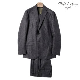 【50%OFF】Stile Latino / スティレラティーノ｜ウールフランネルチェック柄3Bスーツ(LEO)｜（メランジチャコールグレー×ボルドー）｜ 秋冬 レオ アットリーニ スーツ ビジネス メンズ イタリア アウトレット