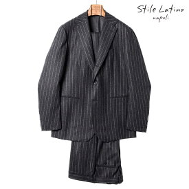 【50%OFF】Stile Latino / スティレラティーノ｜ウールフランネルチョークストライプ柄3Bスーツ(VINCENZO)｜（チャコールグレー×ライトグレー）｜ 秋冬 ヴィンチェンツォ アットリーニ スーツ ビジネス メンズ イタリア アウトレット