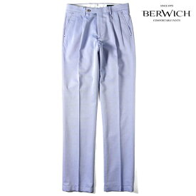 【50%OFF】BERWICH / ベルウィッチコットンツイル2プリーツパンツ(TOMY)（ブルー×ホワイト）/ 春夏 トミー ボトムス スラックス メンズ イタリア アウトレット