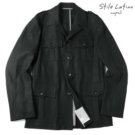 【60%OFF】Stile Latino / スティレラティーノ｜リネンポプリンサファリシャツジャケット(ALGERI)｜（ブラック）｜ 春夏 アットリーニ サファリジャケット アウター メンズ イタリア