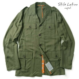 【50%OFF】Stile Latino / スティレラティーノリヨセルツイルサファリシャツジャケット(ALGERI)（オリーブ）/ 春夏 アットリーニ サファリジャケット アウター メンズ イタリア アウトレット