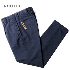 INCOTEX SLACKS / インコテックス スラックス｜製品洗いコットンウールストレッチジャカード1プリーツパンツ(173型/REGULAR FIT)｜（ネイビー基調）｜ 秋冬 ボトムス スラックス チノパン コットンパンツ メンズ イタリア アウトレット