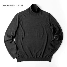 roberto collina / ロベルトコリーナ｜ウルトラファインメリノウールハイゲージハイネックニット(RP05003)｜（チャコールグレー）｜ 秋冬 セーター 無地 モックネック メンズ イタリア アウトレット