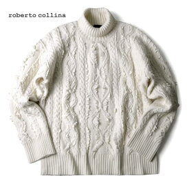 roberto collina / ロベルトコリーナ｜エクストラファインメリノウールケーブル編みオーバーサイズタートルネックニット(RP28003)｜（ホワイト）｜ 秋冬 セーター ファンシーヤーン ハイネック メンズ イタリア アウトレット