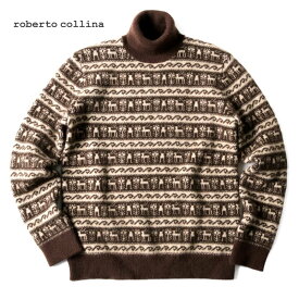 roberto collina / ロベルトコリーナ｜カシミヤシルクジャカードノルディック柄タートルネックニット(RP31003)｜（ココアブラウン×ベージュ）｜ 秋冬 セーター カシミア フェアアイル 丸首 メンズ イタリア アウトレット