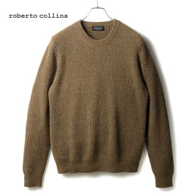roberto collina / ロベルトコリーナ｜ウールベビーキャメル混リブ編みミドルゲージクルーネックニット(RP40201)｜（キャメルブラウン）｜ 秋冬 セーター ベビーキャメル エクストラファインメリノウール メンズ イタリア アウトレット